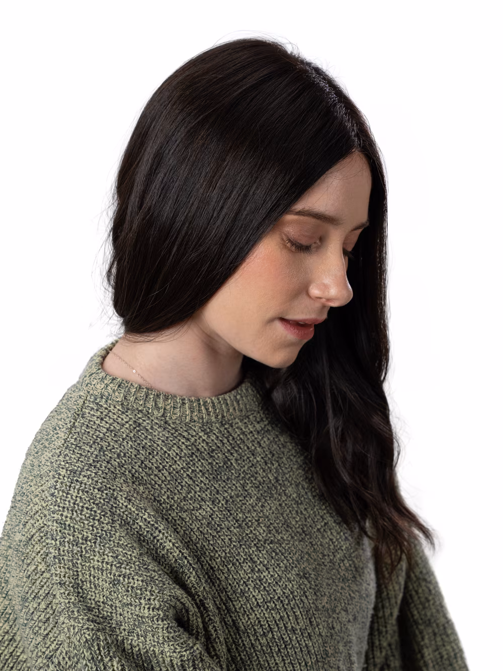 Esther kosher sheitel in Deep Caviar, showing the parting and top