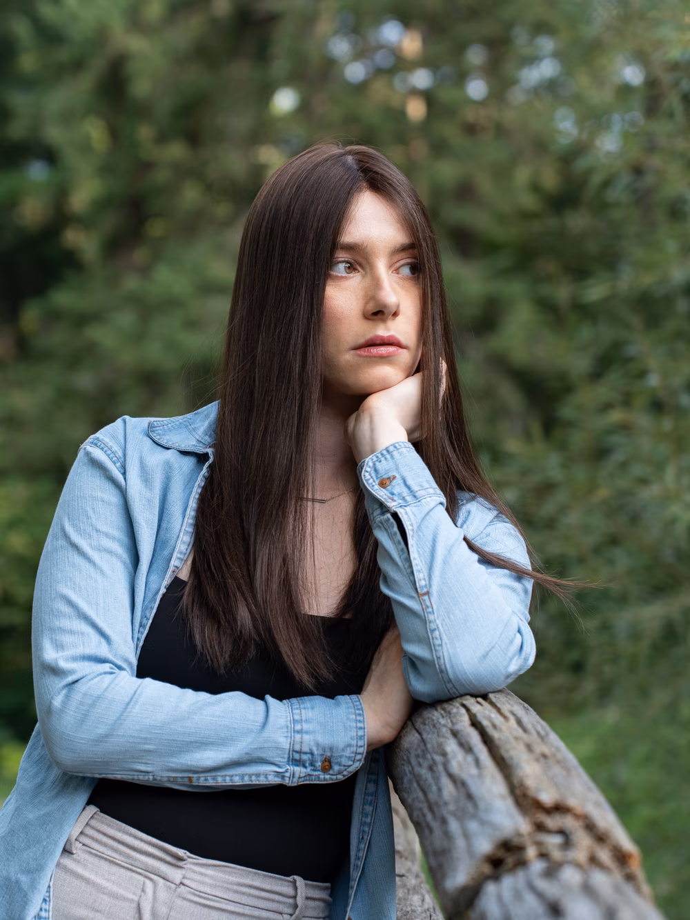 Sarah kosher sheitel in Dark Walnut photographed outdoors